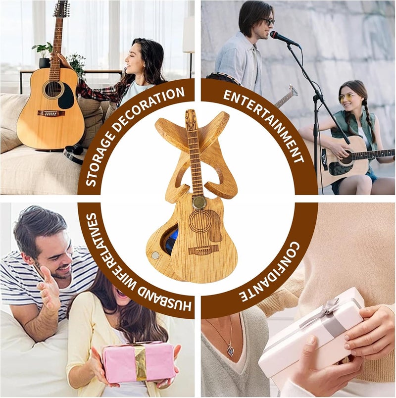 EGOBUY Wooden Guitar Pick Holder, Acoustic Guitar Pick Case, Guitar Pick Box with Stand/Picks, Mini Guitar Shaped Guitar Accessories Keychain Decor, White Elephant Gifts for Men, Music Lovers - Image 5